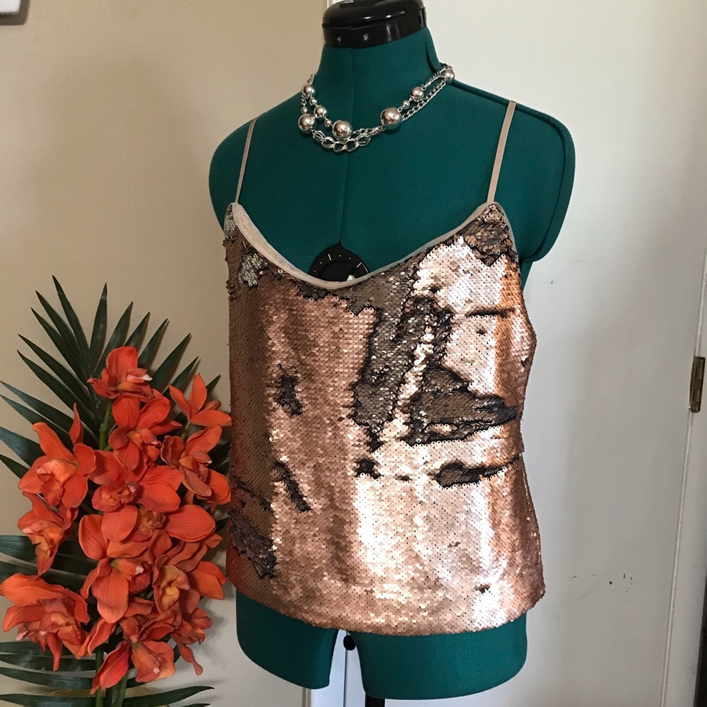ZARA rose gold flip sequin cami NWOT